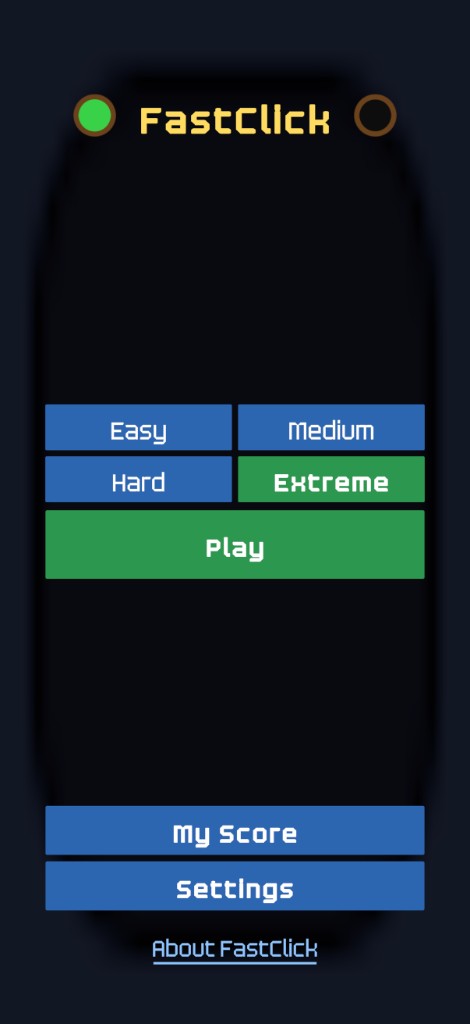 FastClick home screen with Easy, Medium, Hard, and Extreme modes